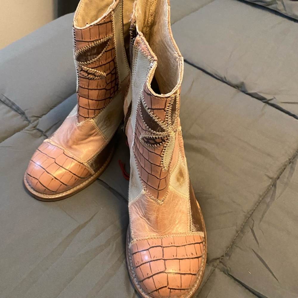 Freebird Pink and Brown Heeled Boots with Western Flair